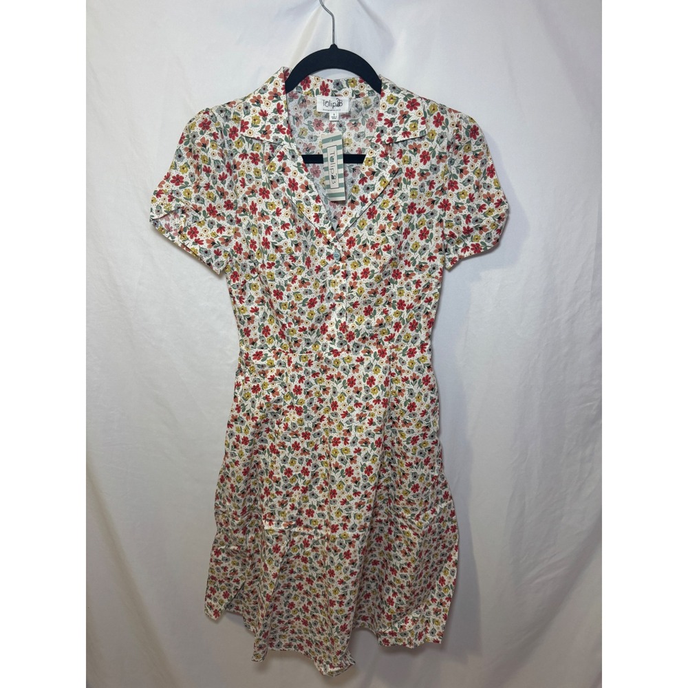 Multicolor Floral Fit Flare Dress Womens S Cottagecore Vintage Style Tulip B NWT